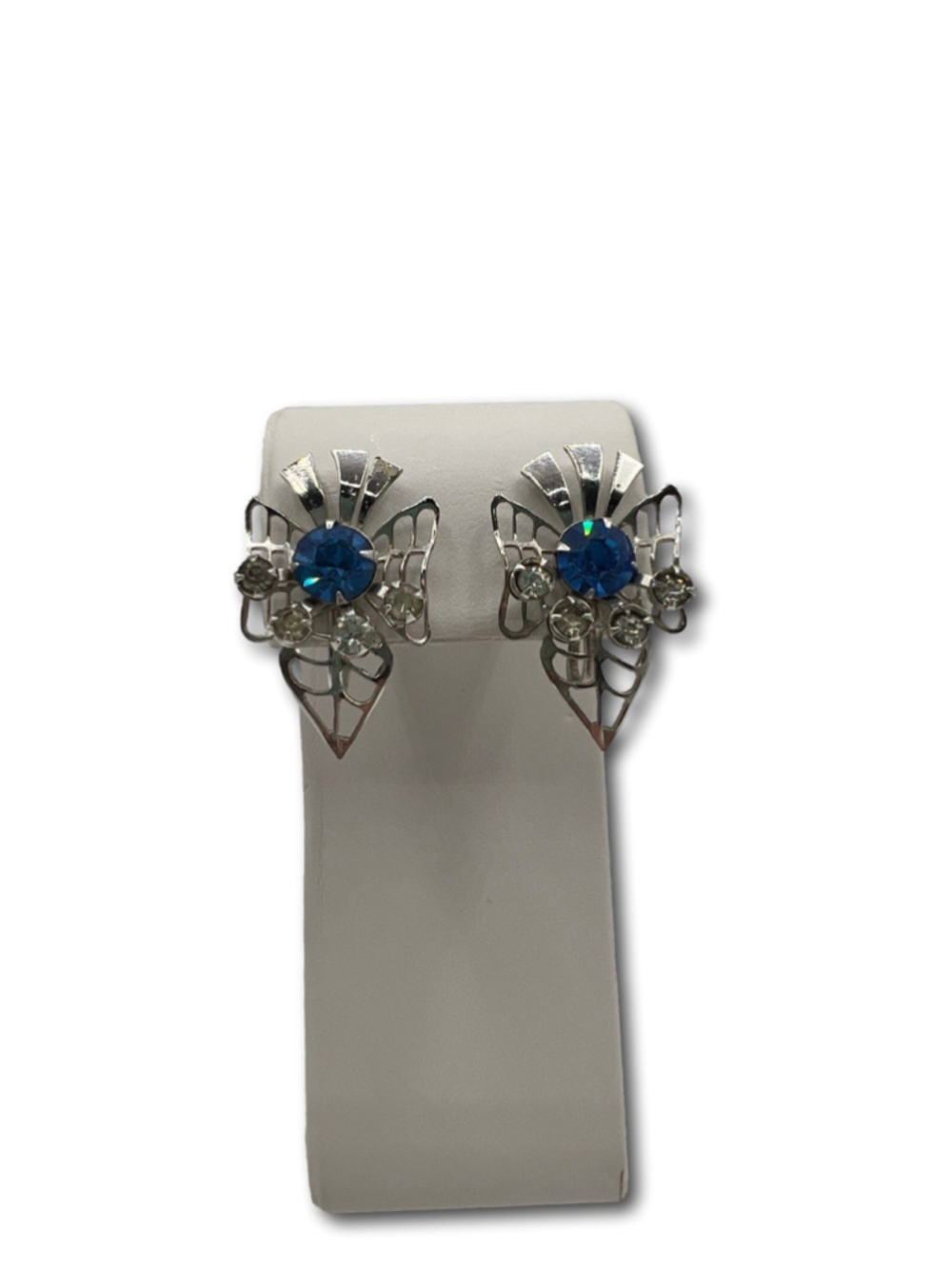 Prestige by Coro Blue Stone Silver Tone Screw Back Earrings Vintage